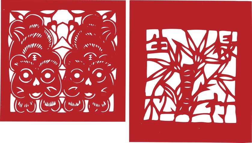 中国风传统民俗吉祥喜庆镂空剪纸窗花图案插画AI矢量PNG设计素材【264】